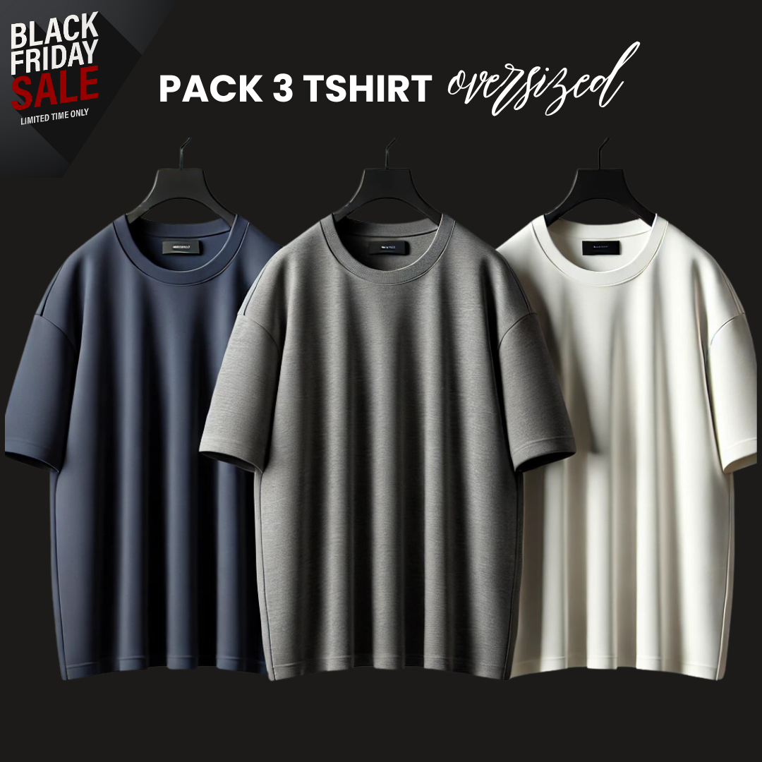 AUSBAN - PACK 3 T-SHIRT OVERSIZED / COLORES CONTRASTE